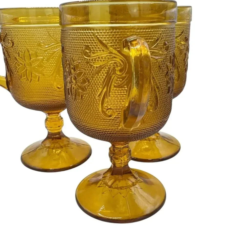 VTG Set of 3 70's Indiana Amber Glass Tiara Sandwich Goblet Mug Wine Water